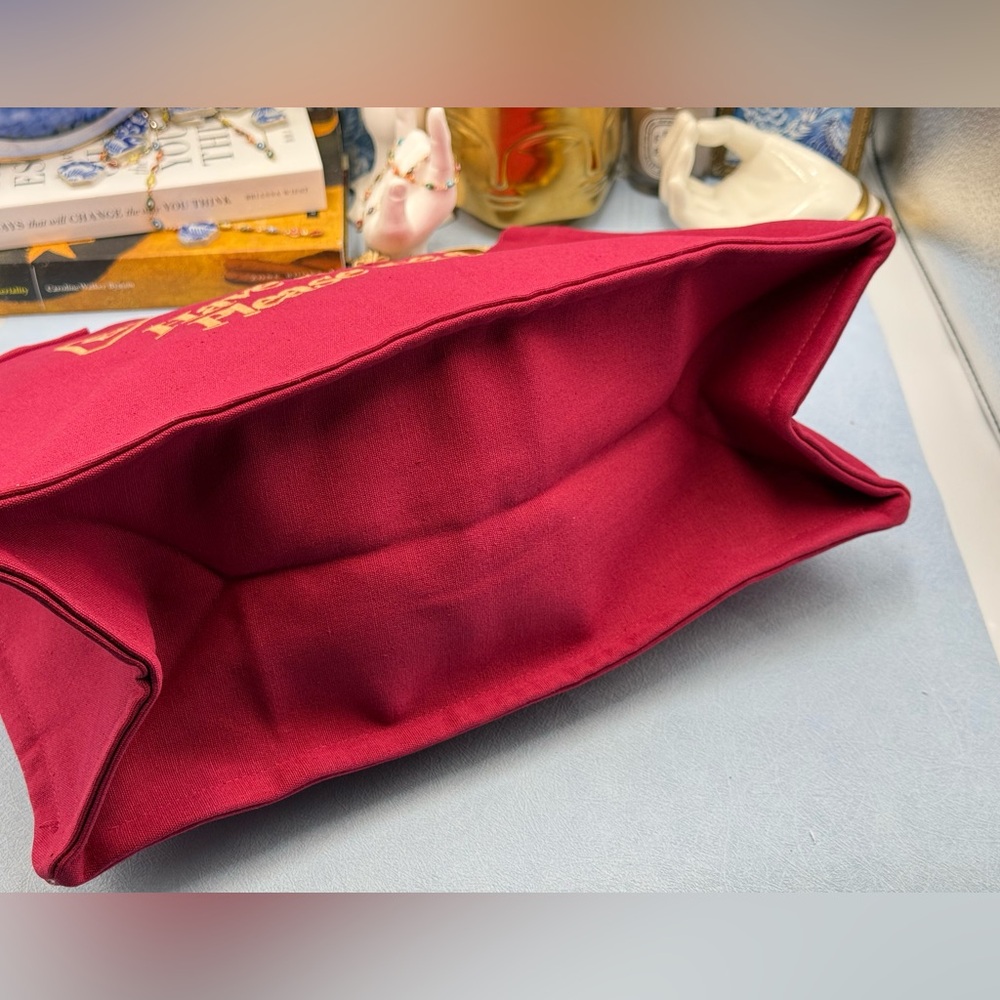 🆕 GANNI 🧿 NWOT Large Easy Shopper, Burgundy Cotton & Yellow Embroidery - Picture 8 of 12